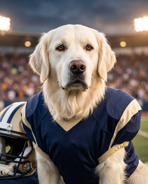 All-Star football dog portrait example - golden retriever