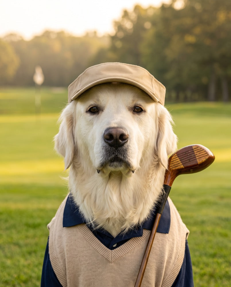 Golfer dog portrait - golden retriever