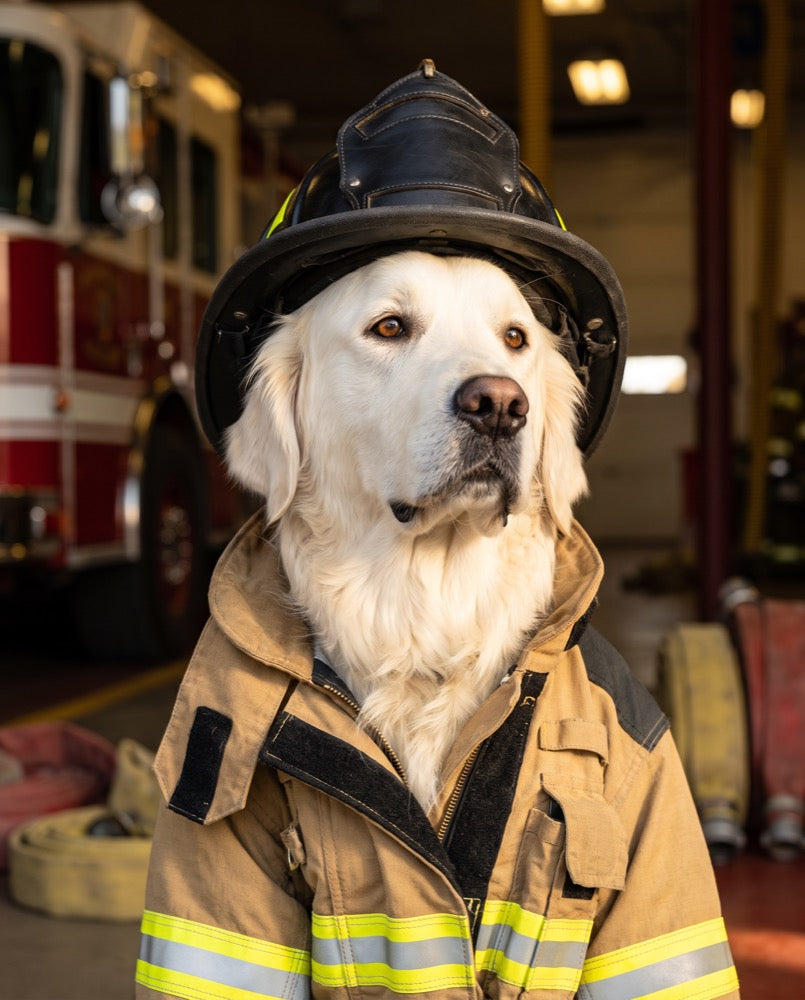 Firefighter dog portrait - golden retriever