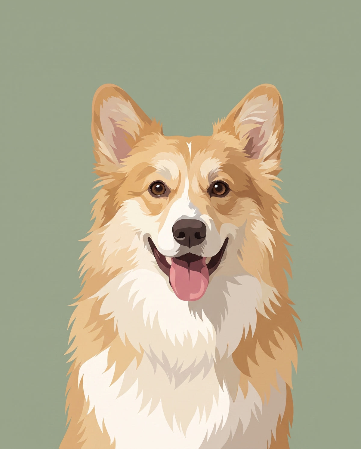 The Art Pop custom dog portrait — corgi on sage