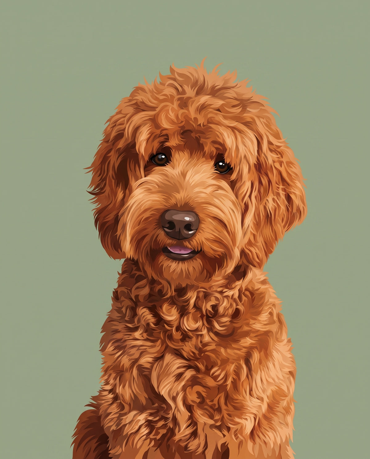 The Art Pop custom dog portrait — red goldendoodle on sage