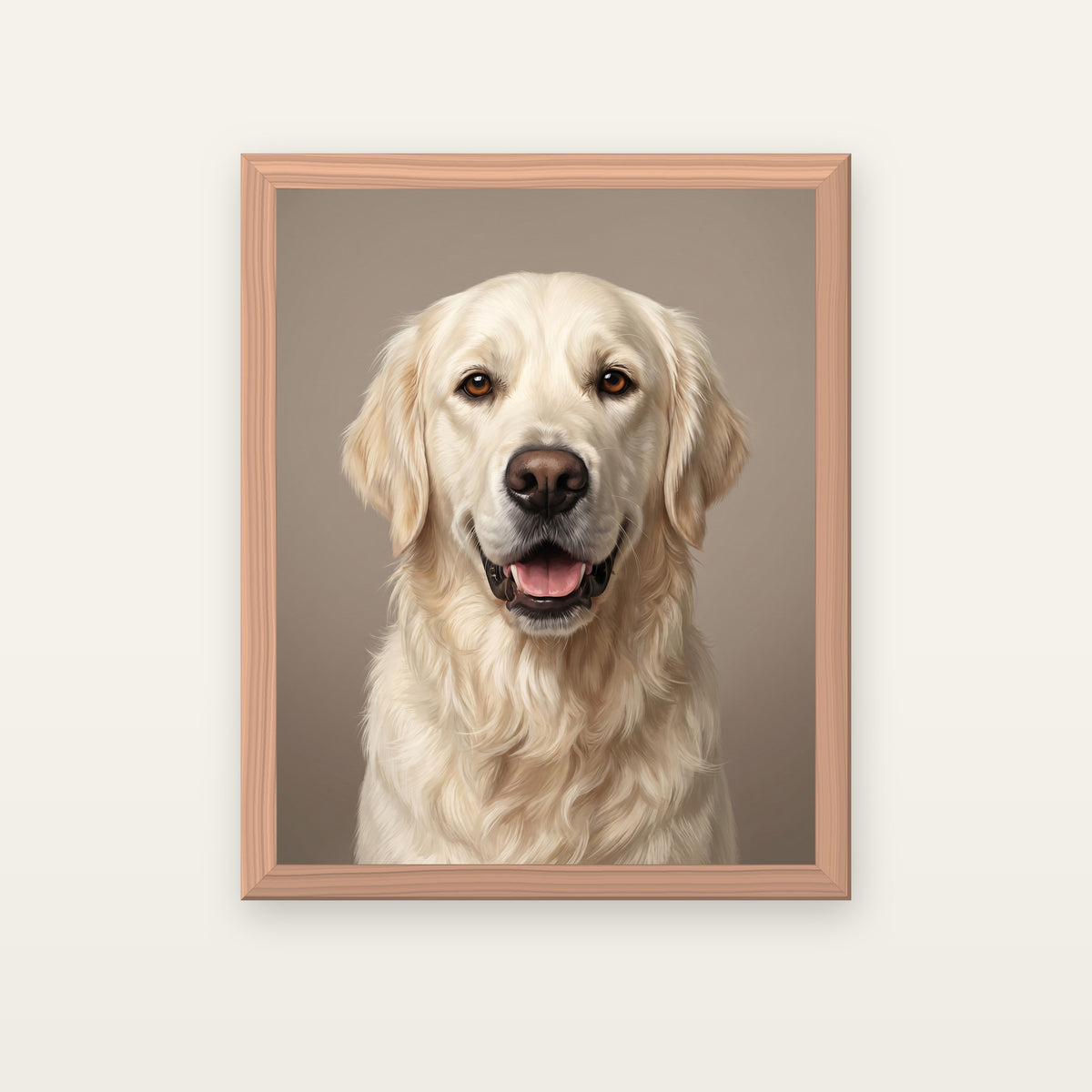 Modern Luxury dog portrait — Red Oak frame